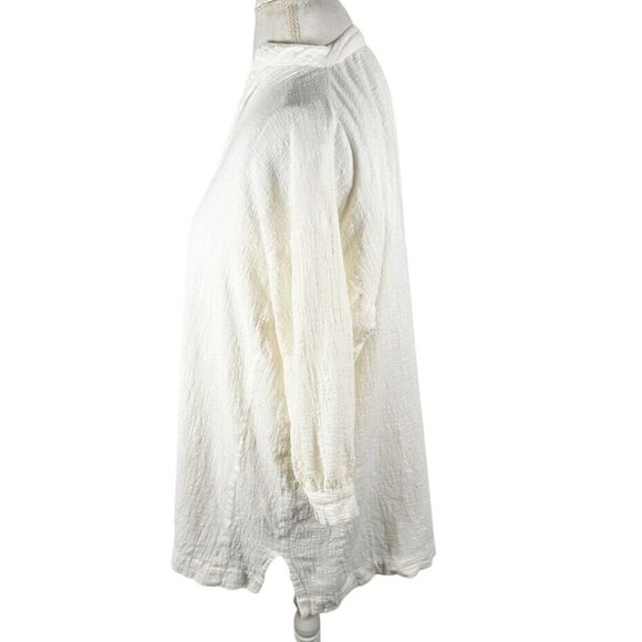 Natalie Martin Ivory Crinkle Split Neck Peasant Top Lagenlook Tunic Boho Size M - Picture 3 of 12